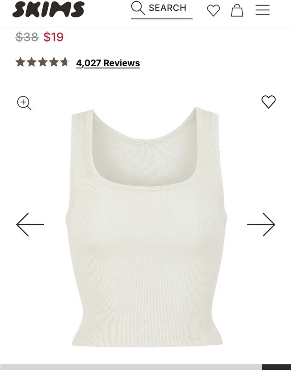 Skims cotton rib tank bone size m